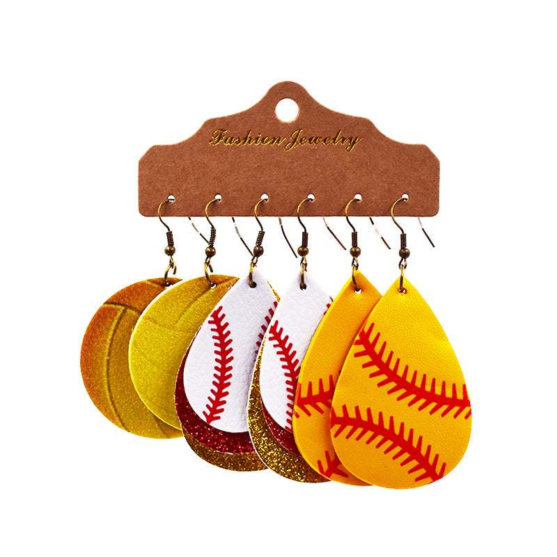 Wholesale Multi-layer Leather Earrings Rugby Football Leather Earrings Combination Leather Earrings